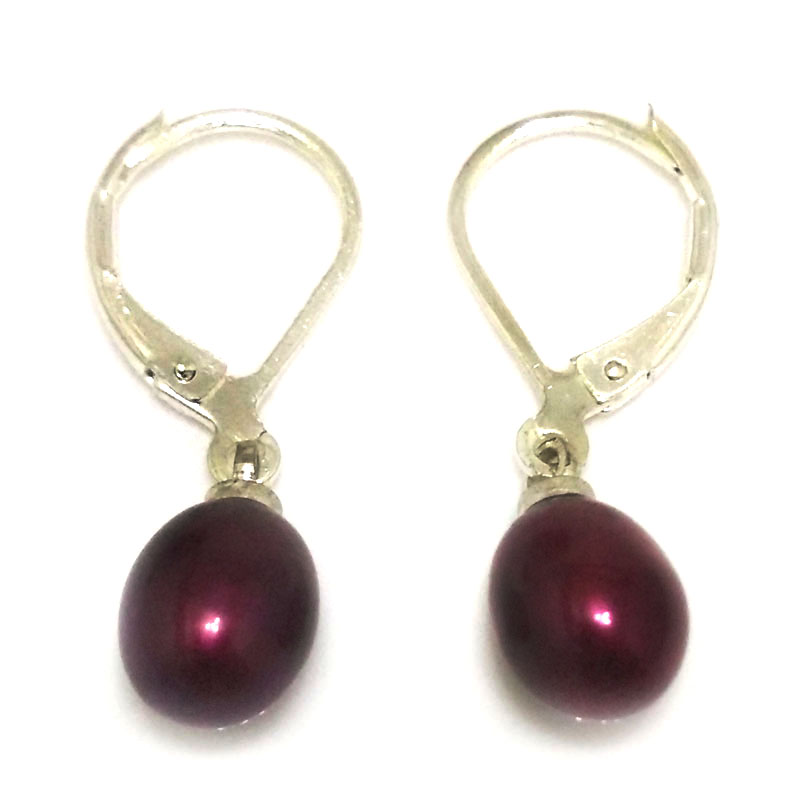 7-8mm Wine Natural Drop Pearl Leverback Earring,Sold by Pair
