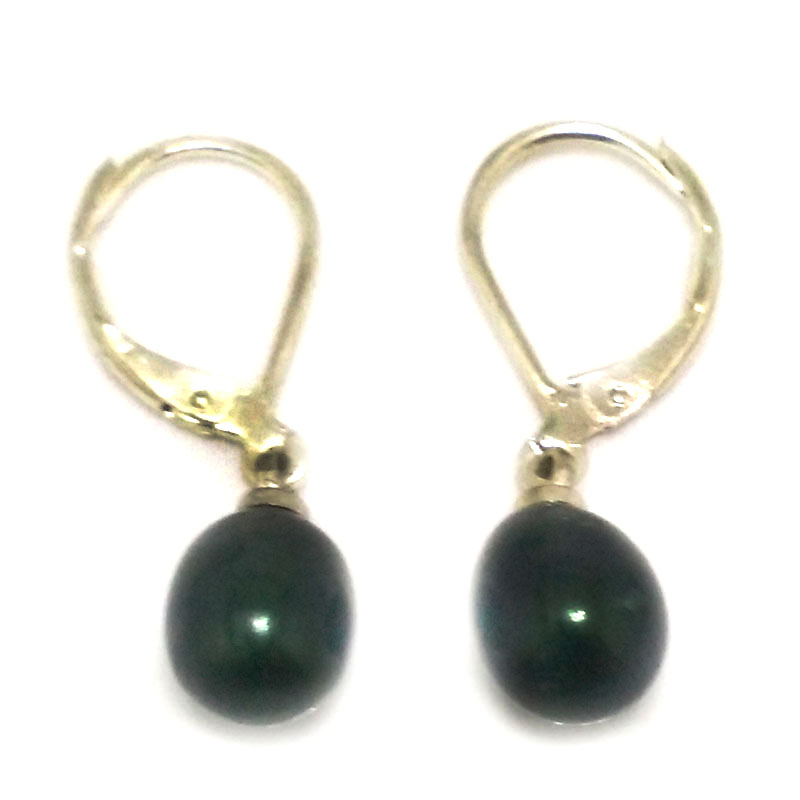 7-8mm Dark Green Natural Drop Pearl Leverback Earring,Sold by Pair