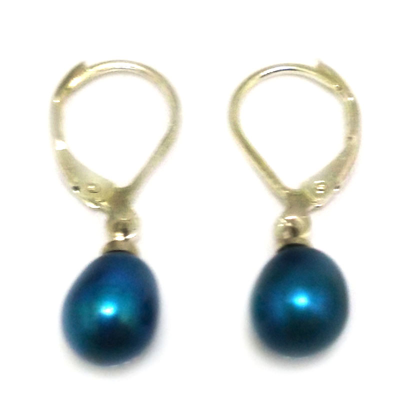 7-8mm Acid Blue Natural Drop Pearl Leverback Earring,Sold by Pair