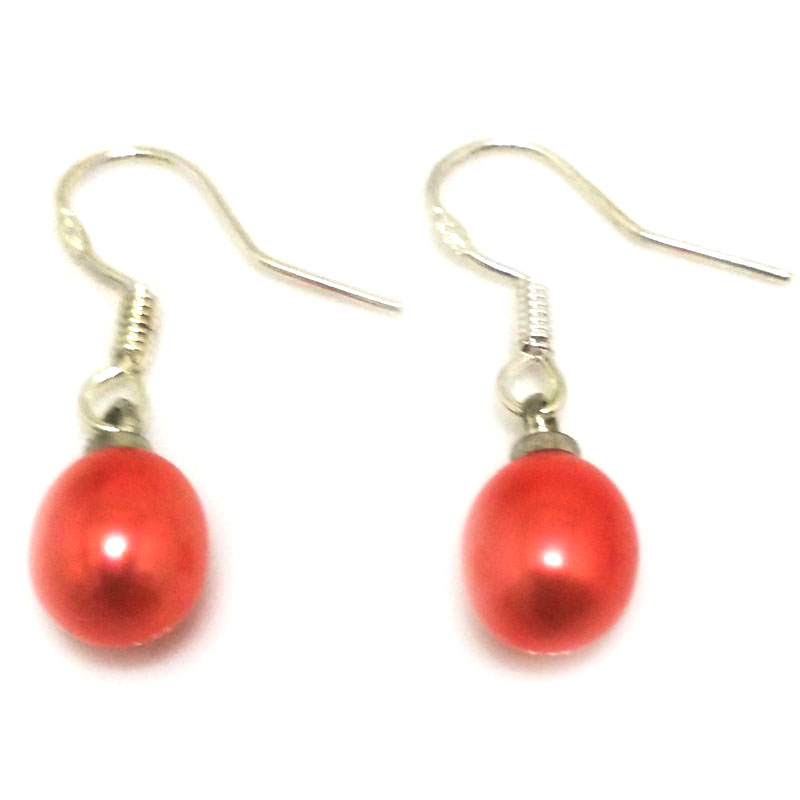 7-8mm Red Natural Drop Pearl Earring with 925 Silver Hook