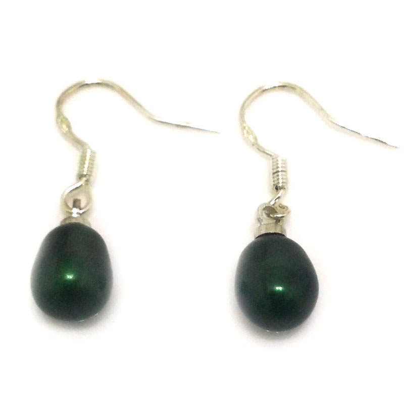 7-8mm Dark Green Natural Drop Pearl Earring with 925 Silver Hook