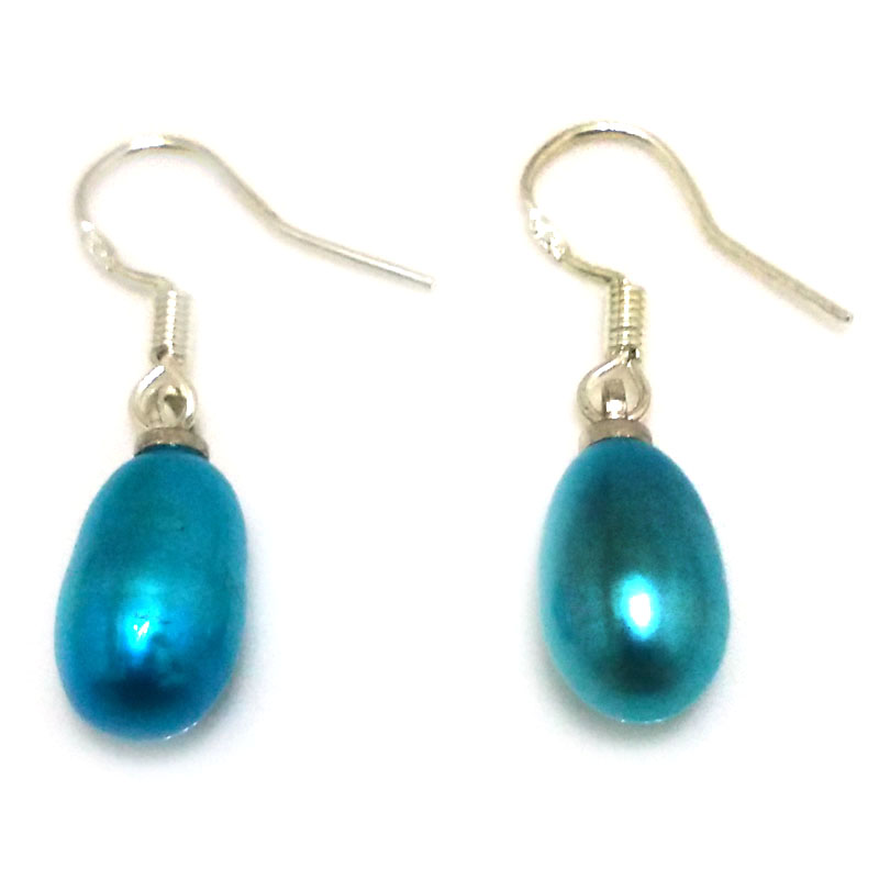 7-8mm Teal Blue Natural Drop Pearl Earring with 925 Silver Hook