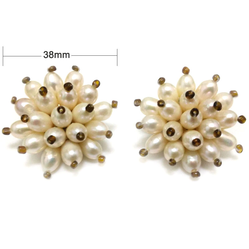 6-7mm AAA Natural White Cluster Pearl Clip Earring