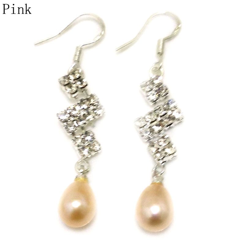 7-8mm Natural Pink 925 Sterling Silver Pearl Earring with Zirconia