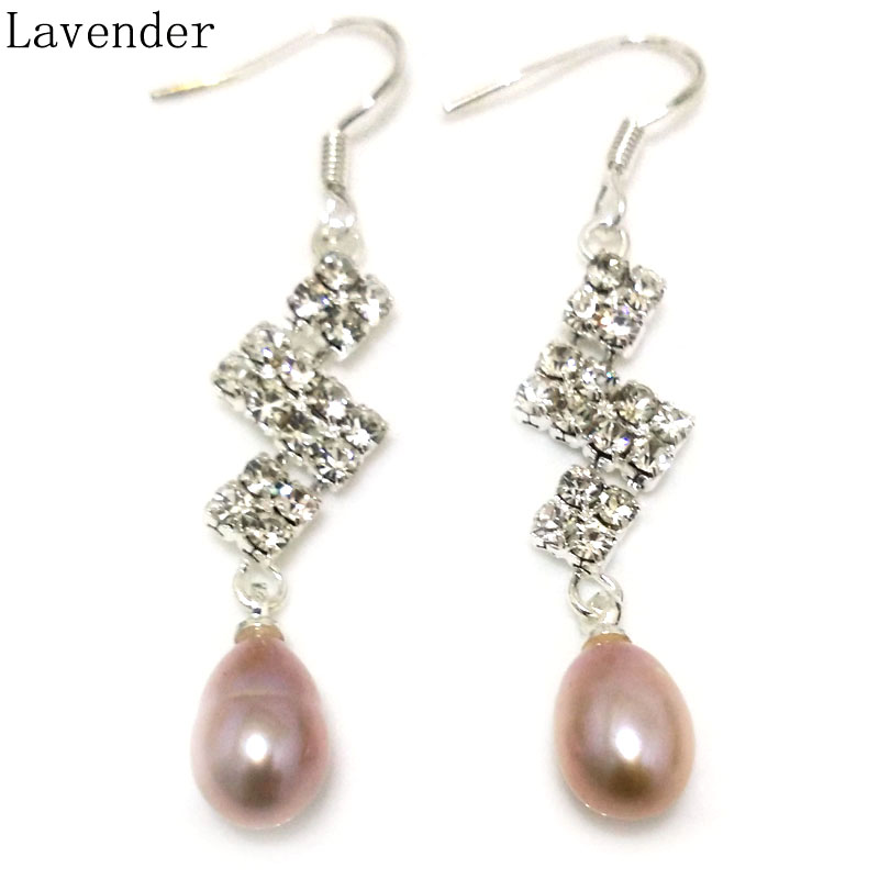 7-8mm Natural Lavender 925 Sterling Silver Pearl Earring with Zirconia