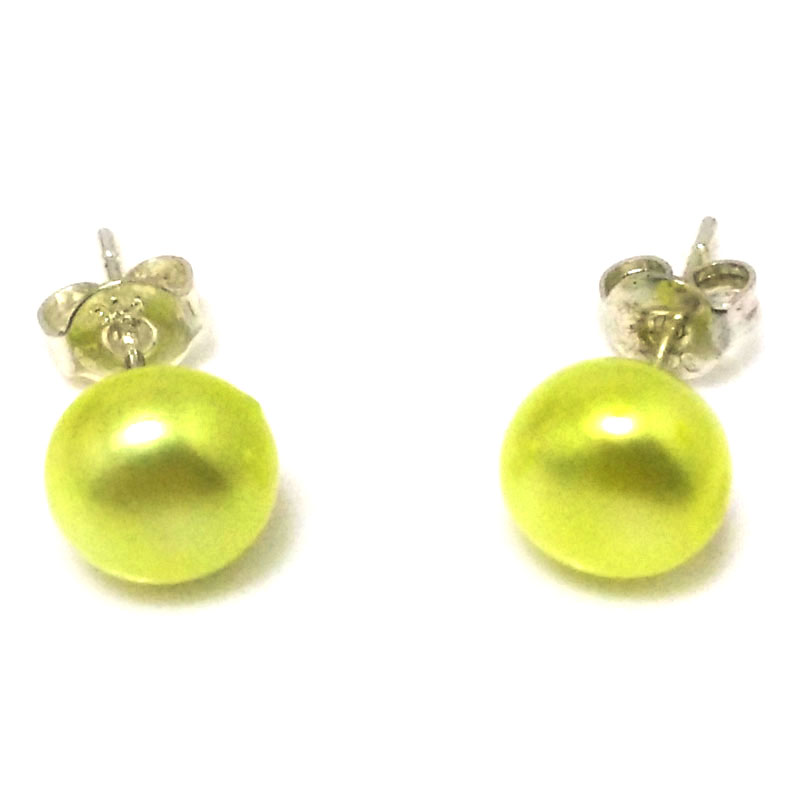 8-9mm Light Green Natural Freshwater Button Pearl Earring
