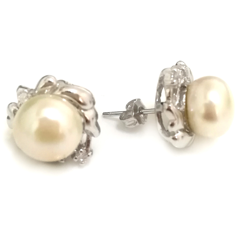 9-10mm AAA White Button Pearl 925 Sterling Stud Earring