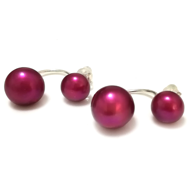 7mm & 10mm 925 Silver Red Button Double Sided Pearl Earring