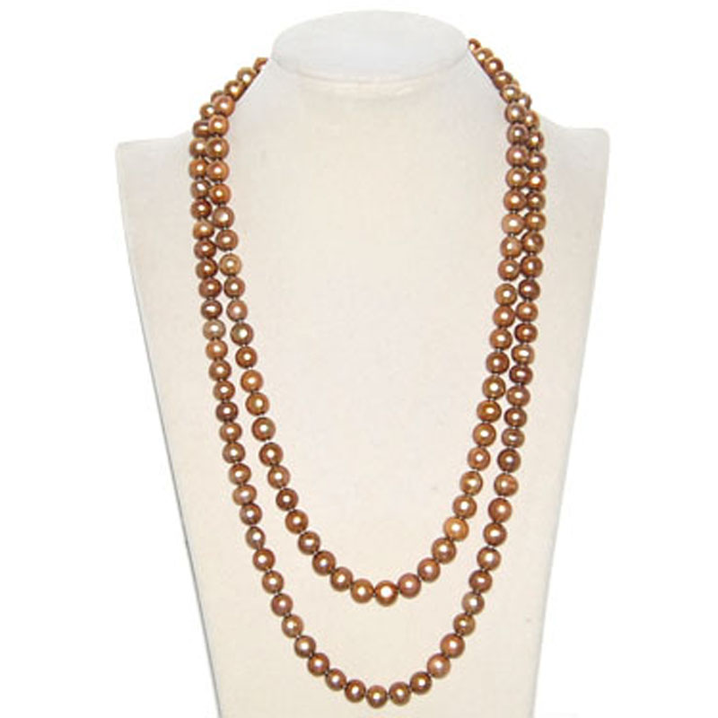 47 inches 7.5x8.5mm Beige Pearl Long Chain Necklace
