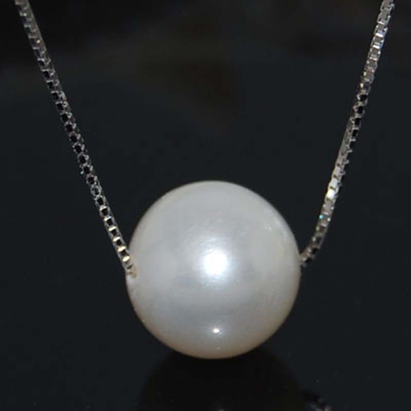 AAA Natural Round Pearl 925 Sterling Silver Pendent Necklace