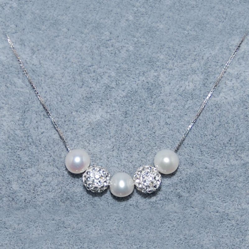 18 inches Natural Round Pearl 925 Sterling Silver Chain Necklace