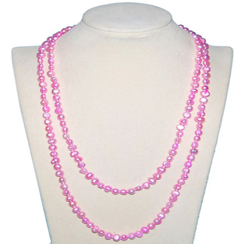 48 inches Pink Nugget Pearl Long Chain Sweater Necklace