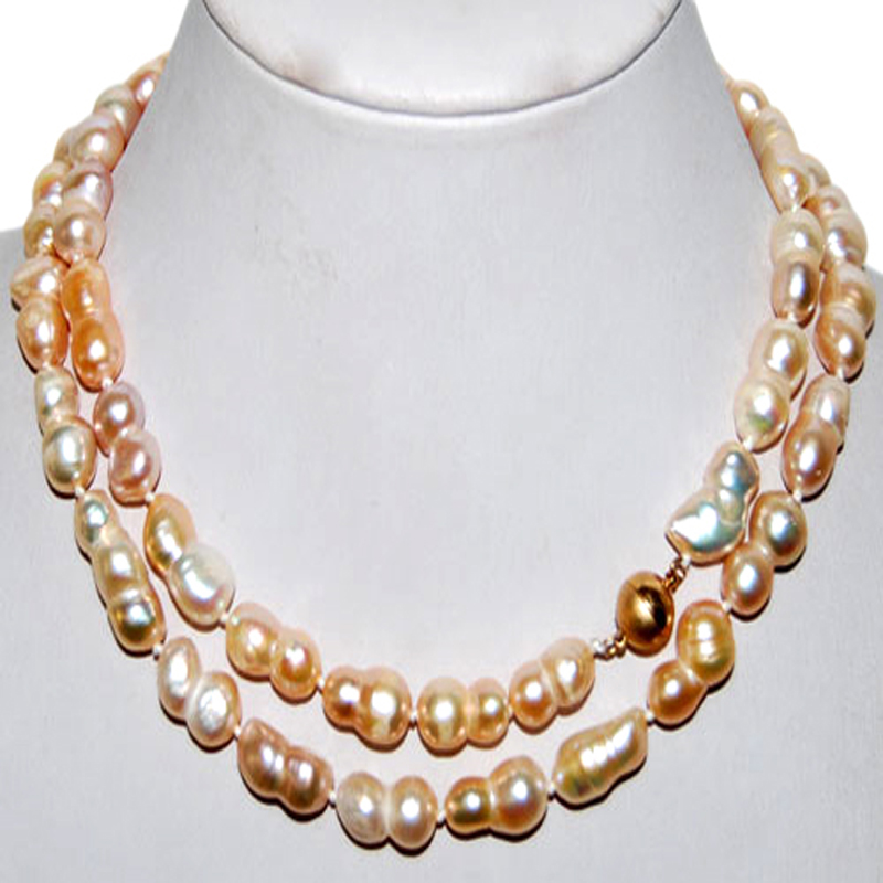 32 inches 12-20mm Pink Peanut Fresh Water Pearl Necklace