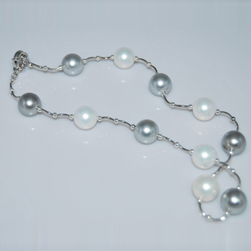 17 inches White&Gray Shell Pearl Tin Cup Necklace