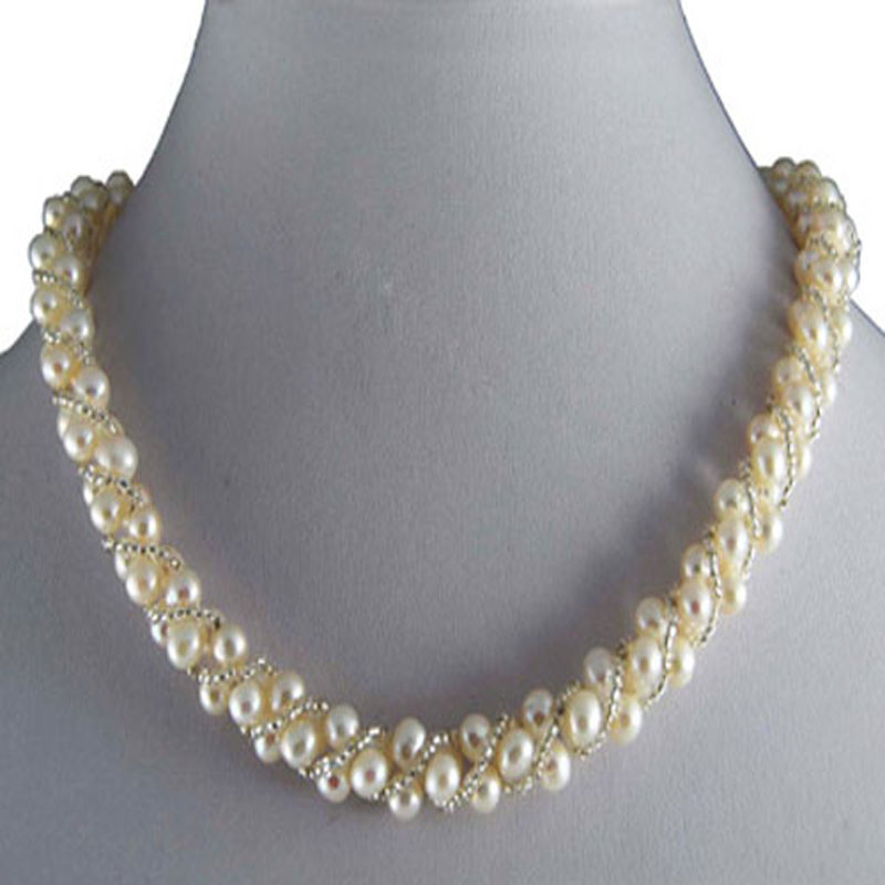 17 inches 6mm White Freshwater Braided Pearl Necklace