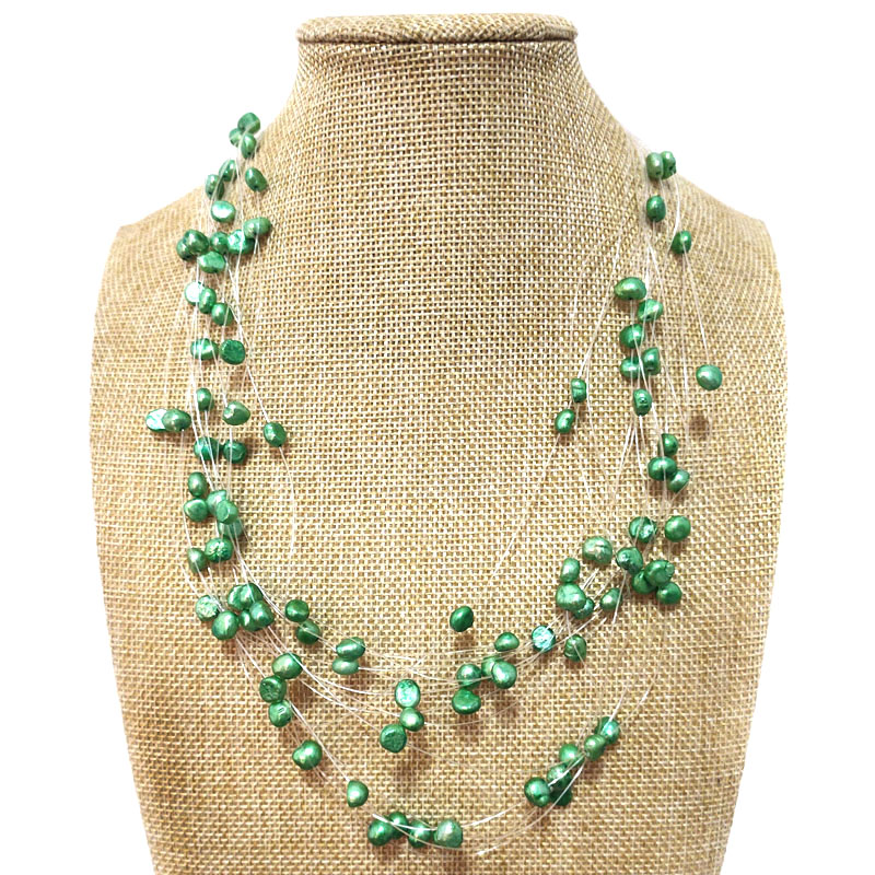 18-24 inches Green Multi-layered 4-8mm Nugget Pearl Necklace