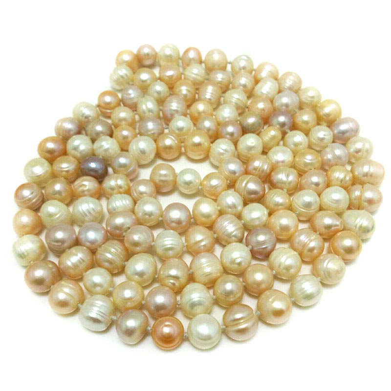 48 inches 9-10mm Three-Color Potato Pearl Long Chain Necklace