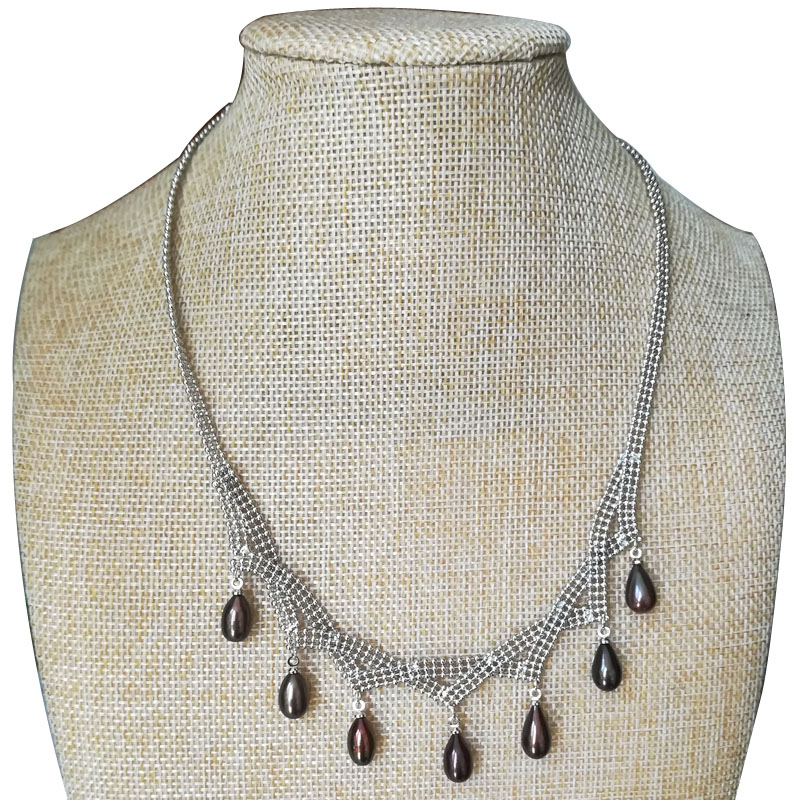 18 inches 7-8mm Coffee Natural Rice Pearl Fringe Necklace