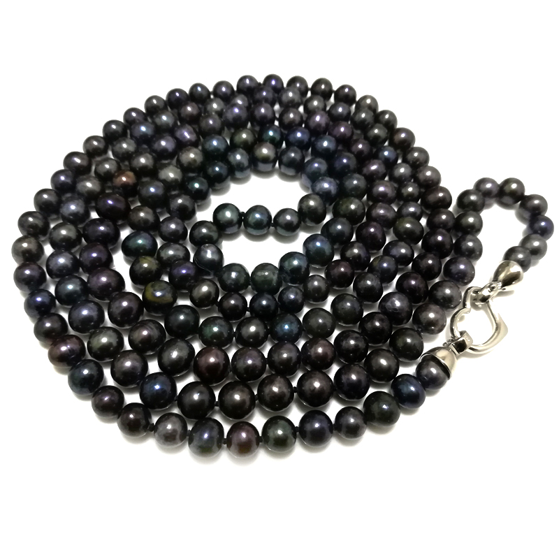 48 inches AA 7-8 mm Black Round Pearl Long Chain Necklace