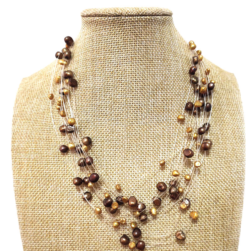 18-24 inches Multi-Layered 4-8mm Coffee Nugget Pearl Necklace