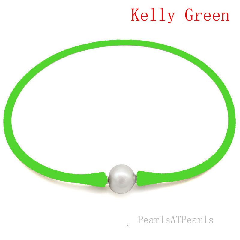 Wholesale 11-12mm Pearl Kelly Green Rubber Silicone Necklace