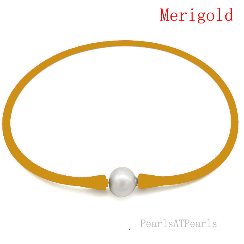 Wholesale 11-12mm Round Pearl Marigold Rubber Silicone Necklace