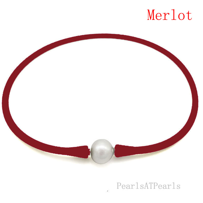 Wholesale 11-12mm Round Pearl Merlot Rubber Silicone Necklace