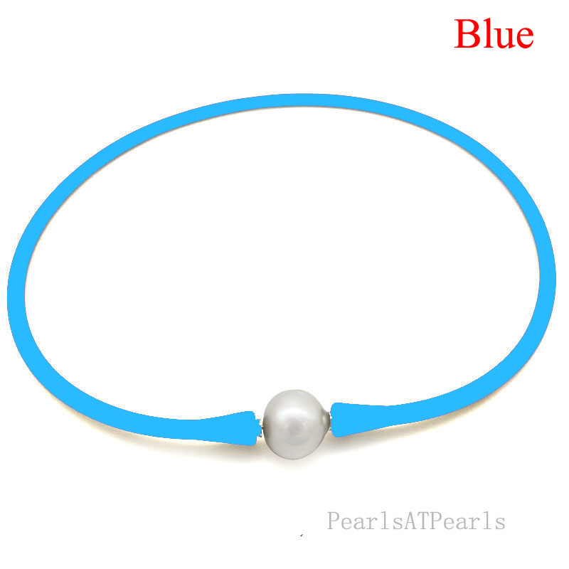 Wholesale 11-12mm Round Pearl Blue Rubber Silicone Necklace