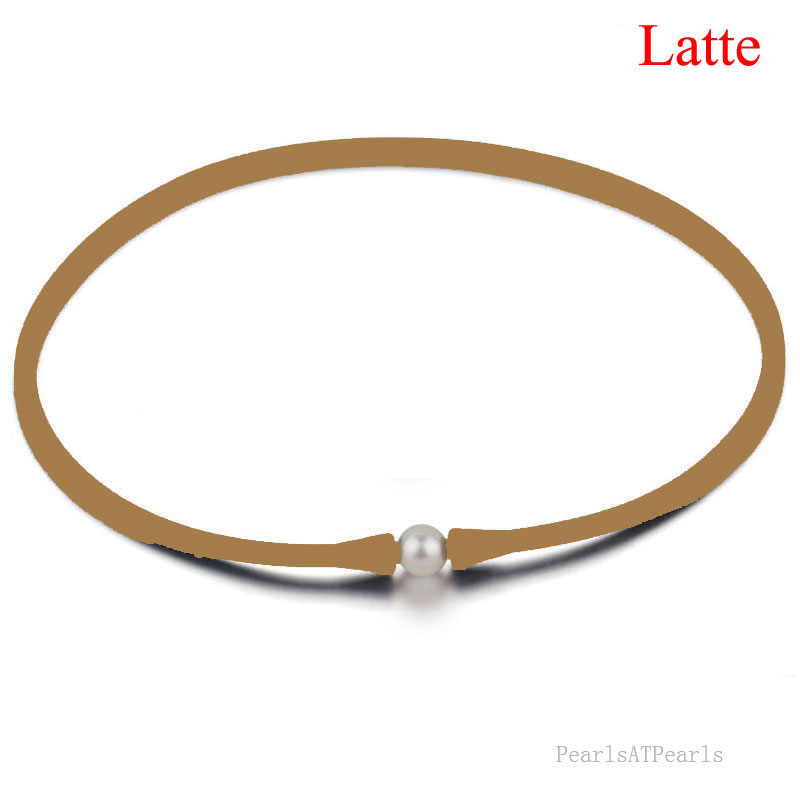 Wholesale 11-12mm Round Pearl Latte Rubber Silicone Necklace