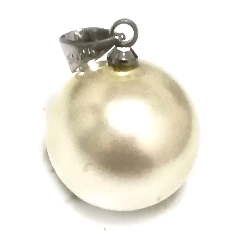 Wholesale 14-15mm Shiny White Round Shell Pearl 925 Silver Pendent