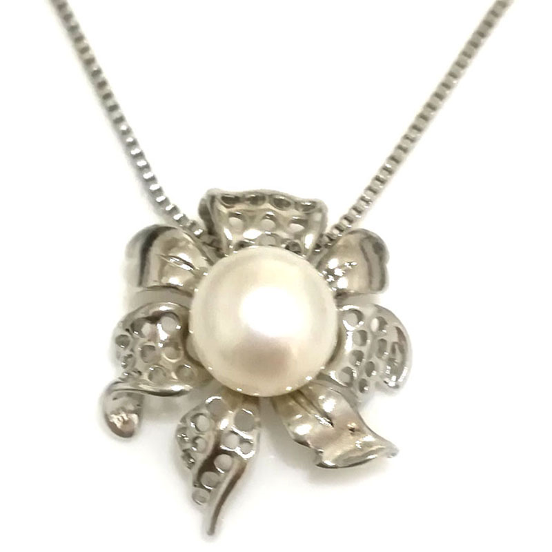 30*25mm 11-12mm AAA White Button Pearl Flower 925 Silver Pendent Necklace