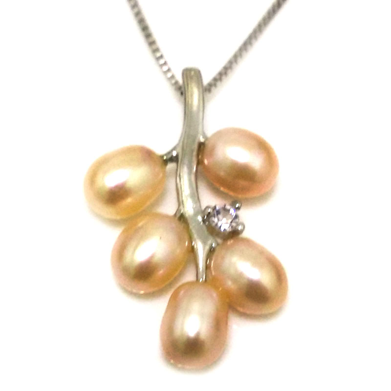 Grape Style 6-7mm Natural Pink Rice Pearl 925 Silver Pendant Necklace
