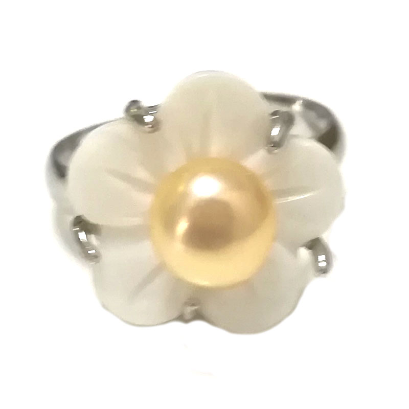 7# 7-8mm Pink Natural Women Button Pearl Adjustable Shell Flower Ring