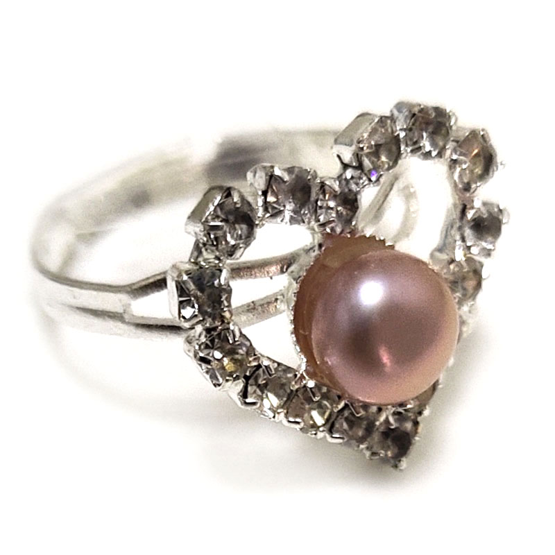 7# 7-8mm Natural Lavender Button Pearl & Cubic Zirconia Heart Ring