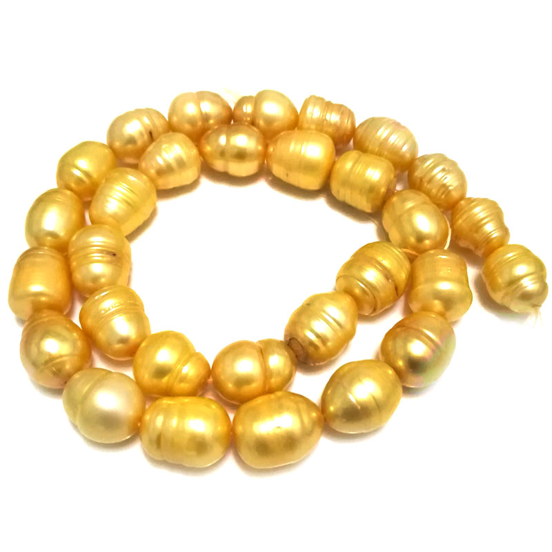 RIP0052 16 inches 11-12mm Gold Natural Rice Pearls Loose Strand