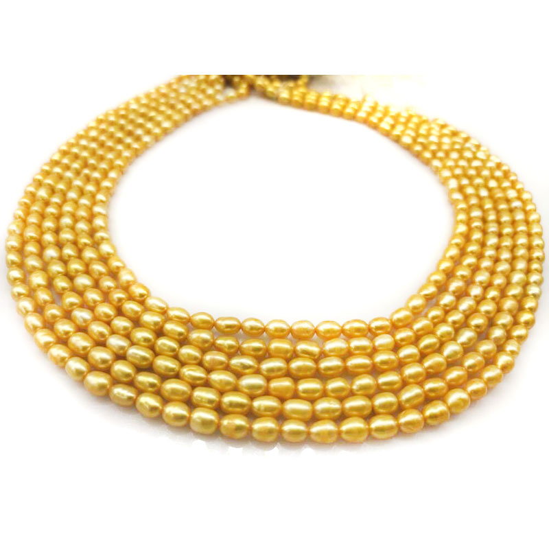 16 inches 4-5mm High Luster Yellow Gold Rice Pearls Loose Strand