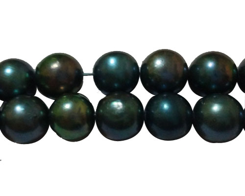 16 inches 10-11mm AA Peacock Green Round Natural Freshwater Pearl Loose Strand