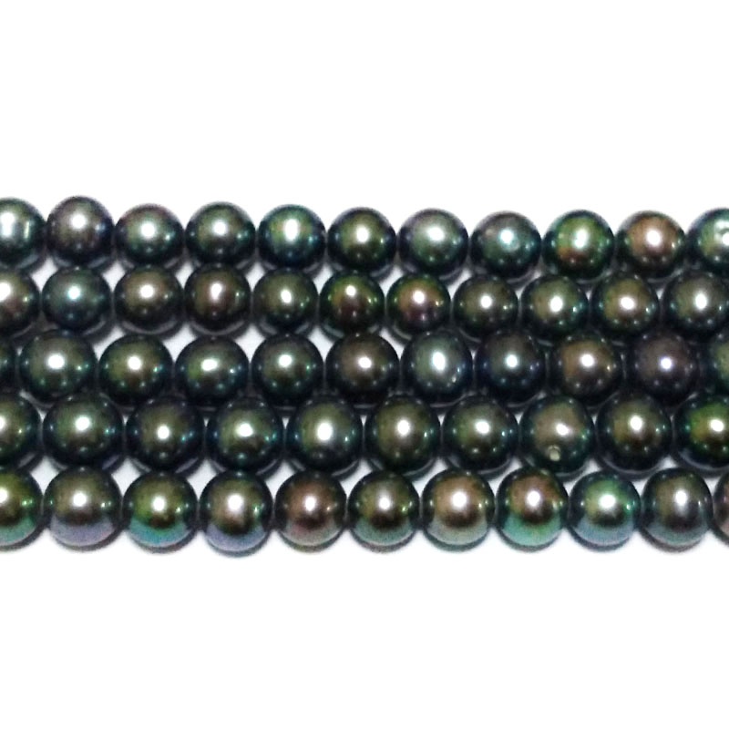 16 inches 6-7mm AA+ High Luster Peacock Green Akoya Pearls Loose Strand
