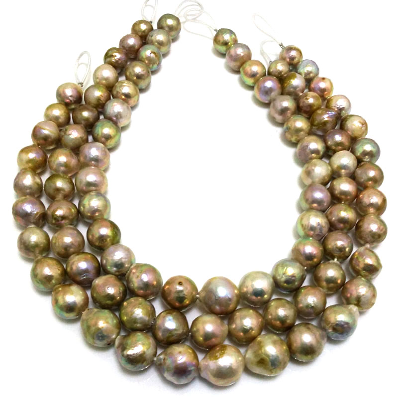 16 inches 12-16mm AA Natural Round Lavender Nucleated Baroque Pearls Loose Strand