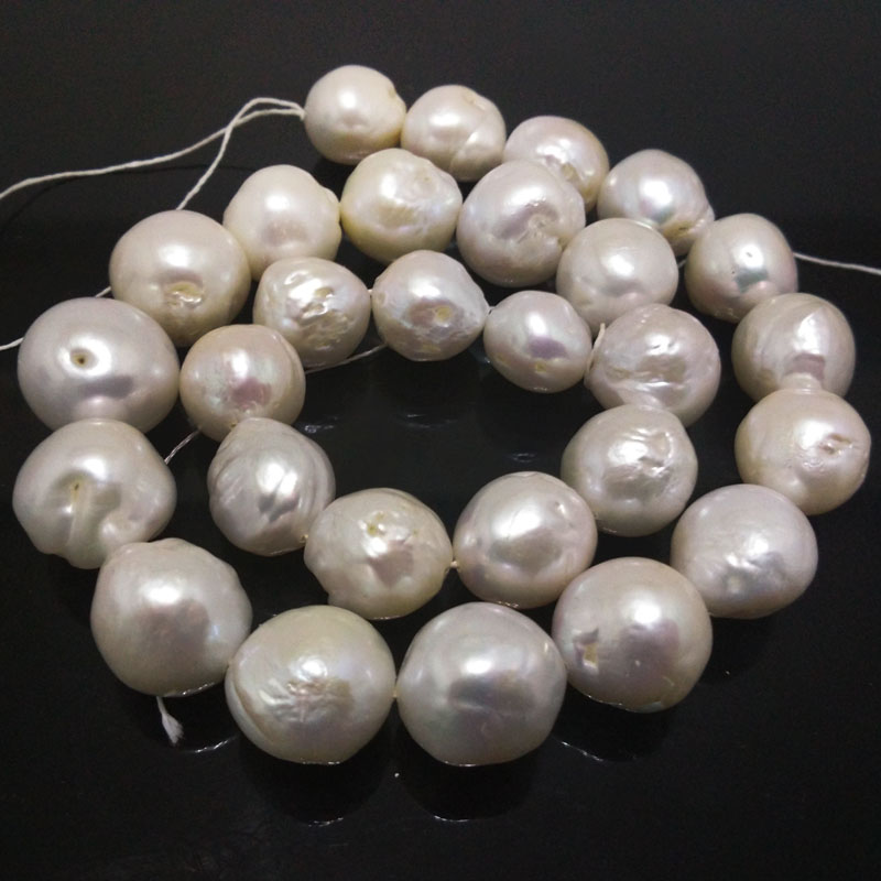 16 inches 12-17mm AA Natural White Round Nucleated Baroque Pearls Loose Strand