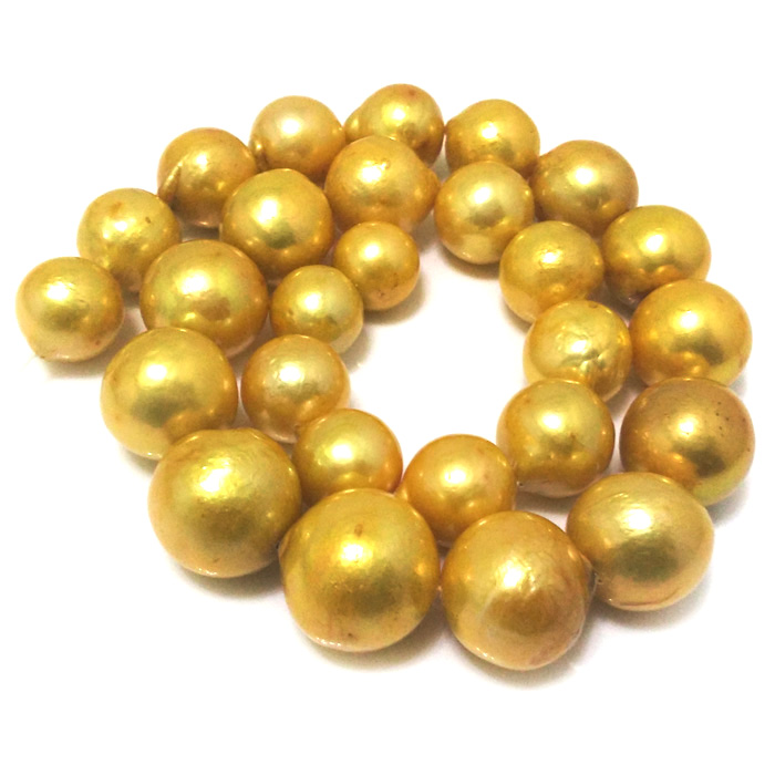 16 inches 12-17mm Large Round Golden Edison Pearls Loose Strand