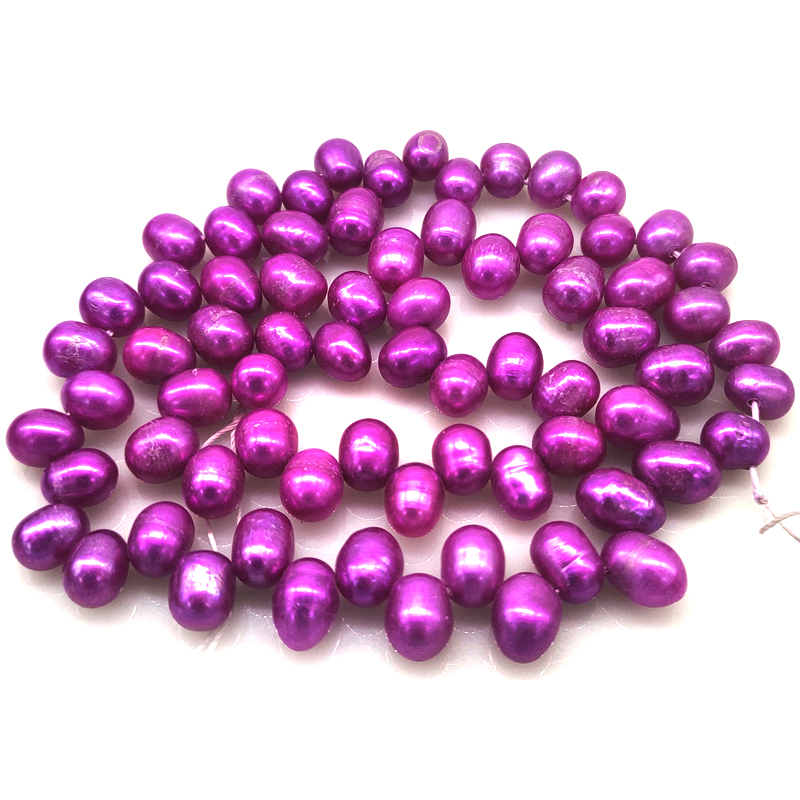 16 inches 6-7mm Hot Pink Side Drilled Natural Dancing Pearls Loose Strand