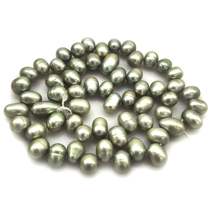 16 inches 7-8mm Army Green Side Drilled Natural Dancing Pearls Loose Strand