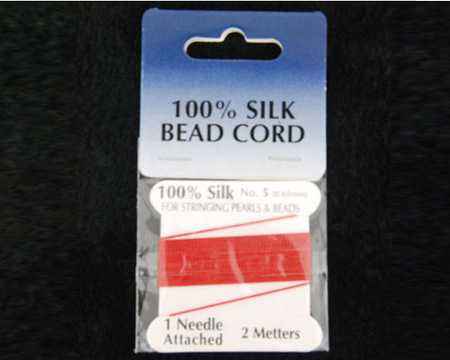 Red 100% Natural Silk Beading Cord with Needle Attached
