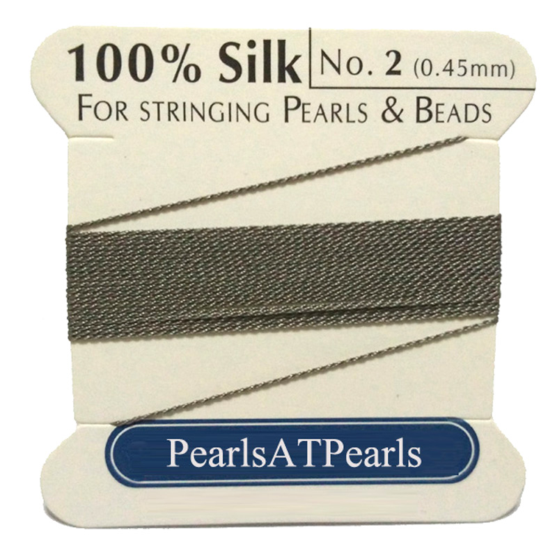 2 M Long Dia 0.45mm Gray 100% Natural Silk Beading Cord with Needle Attached